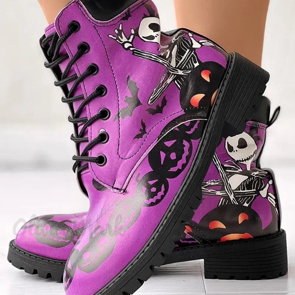 COMBAT BOOTS NIGHTMARE BEFORE CHRISTMAS SZ 7.5 JACK SKELLINGTON KAWAII SCARY - Picture 3 of 7